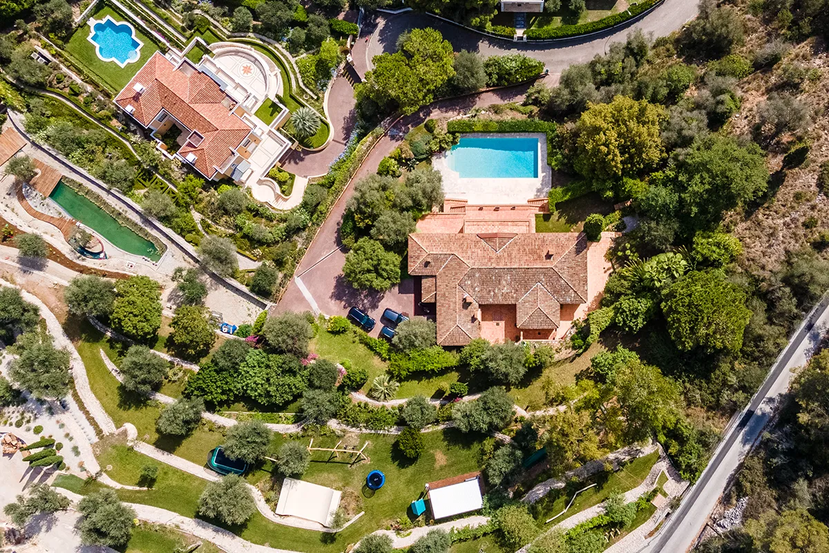 drone view Mediterranean villa Cannes